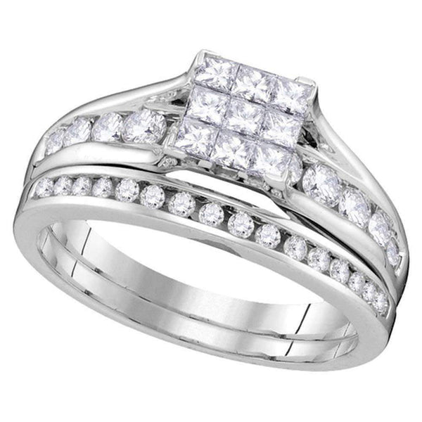 14kt White Gold Women's Princess Diamond Bridal Wedding Engagement Ring Band Set 1.00 Cttw - FREE Shipping (US/CAN)-Gold & Diamond Wedding Ring Sets-6-JadeMoghul Inc.