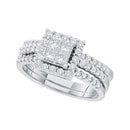 14kt White Gold Women's Princess Diamond Bridal Wedding Engagement Ring Band Set 1.00 Cttw - FREE Shipping (US/CAN)-Gold & Diamond Wedding Ring Sets-JadeMoghul Inc.