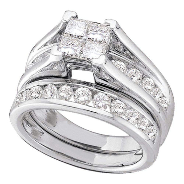 14kt White Gold Women's Princess Diamond Bridal Wedding Engagement Ring Band Set 1.00 Cttw - FREE Shipping (US/CAN) - Size 5-Gold & Diamond Wedding Ring Sets-4-JadeMoghul Inc.