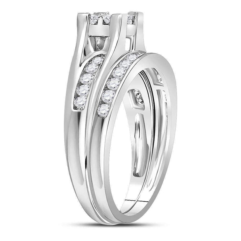 14kt White Gold Women's Princess Diamond Bridal Wedding Engagement Ring Band Set 1.00 Cttw - FREE Shipping (US/CAN) - Size 7-Gold & Diamond Wedding Ring Sets-5-JadeMoghul Inc.