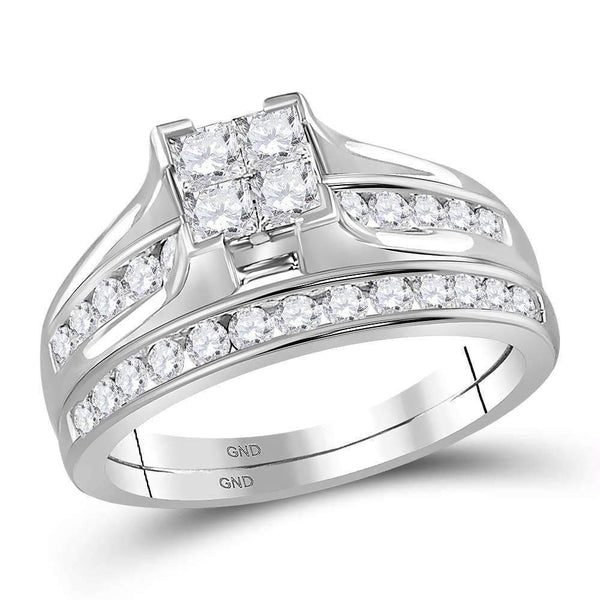 14kt White Gold Women's Princess Diamond Bridal Wedding Engagement Ring Band Set 1.00 Cttw - FREE Shipping (US/CAN) - Size 7-Gold & Diamond Wedding Ring Sets-5-JadeMoghul Inc.