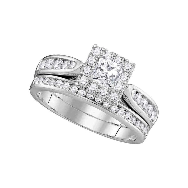 14kt White Gold Women's Princess Diamond Bridal Wedding Engagement Ring Band Set 1.00 Cttw - FREE Shipping (US/CAN)-Wedding Jewelry-5.5-JadeMoghul Inc.