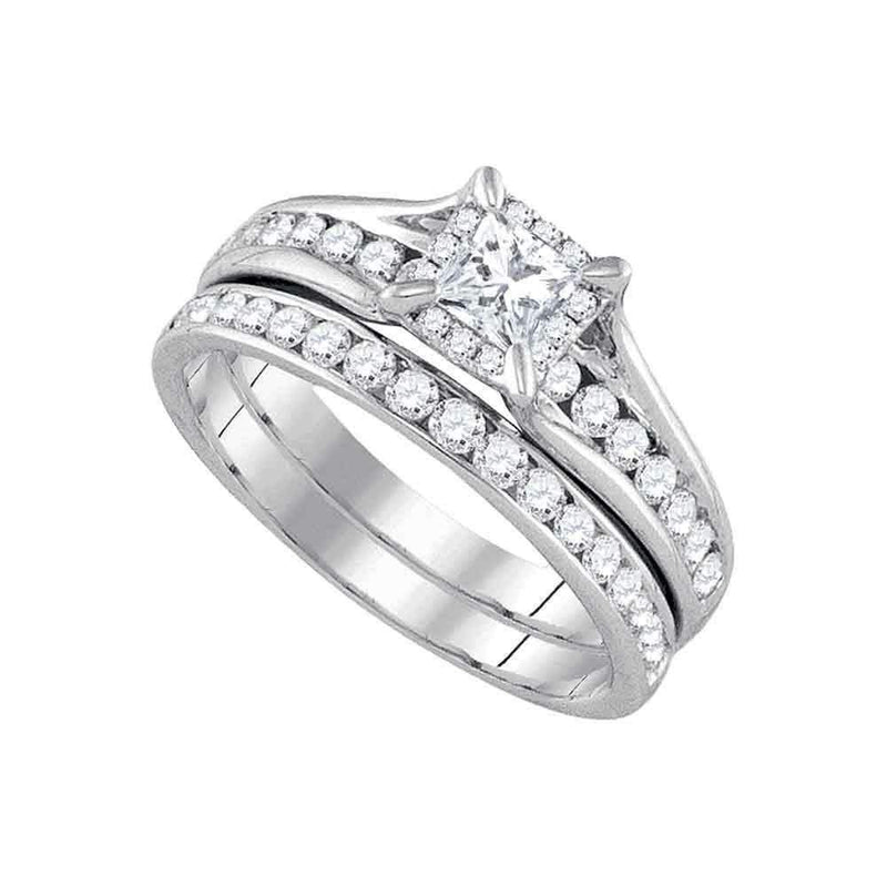 14kt White Gold Women's Princess Diamond Bridal Wedding Engagement Ring Band Set 1.00 Cttw - FREE Shipping (US/CAN)-Wedding Jewelry-6-JadeMoghul Inc.