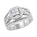 14kt White Gold Women's Princess Diamond Bridal Wedding Engagement Ring Band Set 1.00 Cttw - FREE Shipping (US/CAN)-Wedding Jewelry-JadeMoghul Inc.