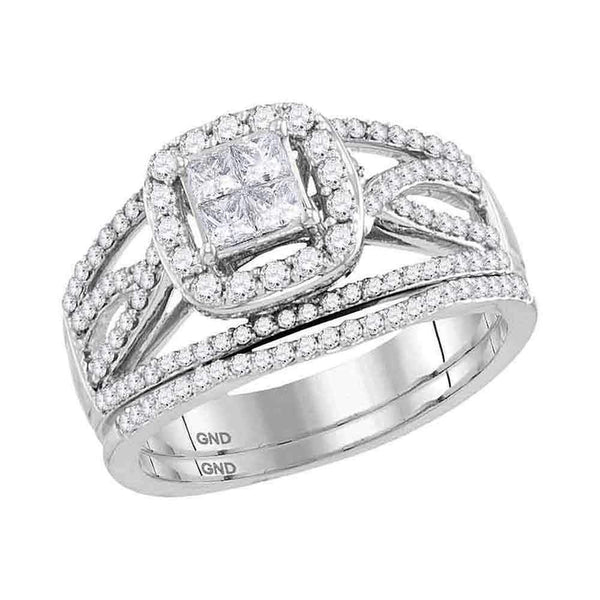 14kt White Gold Women's Princess Diamond Bridal Wedding Engagement Ring Band Set 1.00 Cttw - FREE Shipping (US/CAN)-Wedding Jewelry-JadeMoghul Inc.