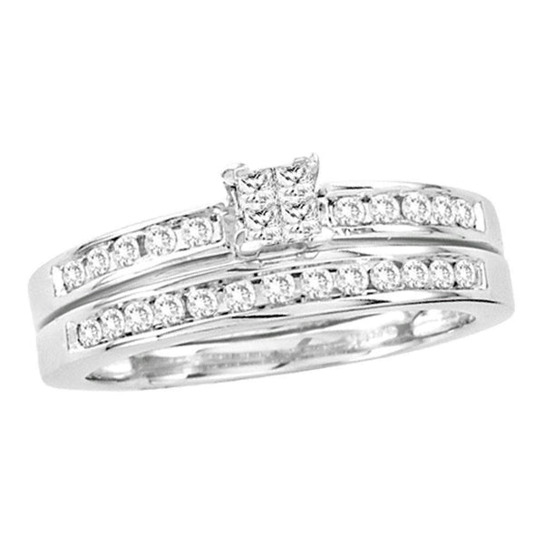 14kt White Gold Women's Princess Diamond Bridal Wedding Engagement Ring Band Set 1/2 Cttw - FREE Shipping (US/CAN)-Gold & Diamond Wedding Ring Sets-5-JadeMoghul Inc.