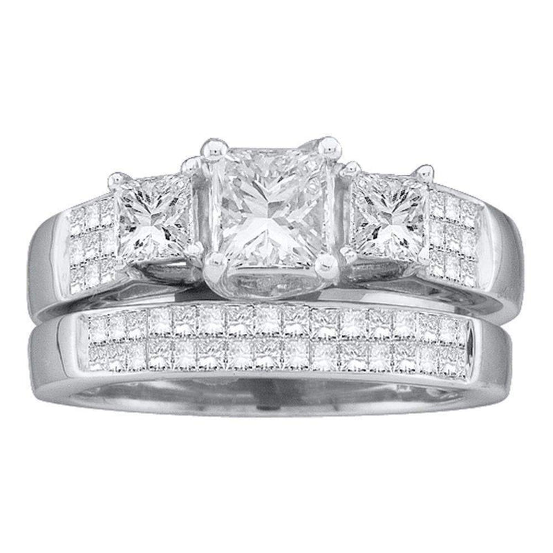 14kt White Gold Women's Princess Diamond Bridal Wedding Engagement Ring Band Set 2.00 Cttw - FREE Shipping (US/CAN)-Gold & Diamond Wedding Ring Sets-6-JadeMoghul Inc.