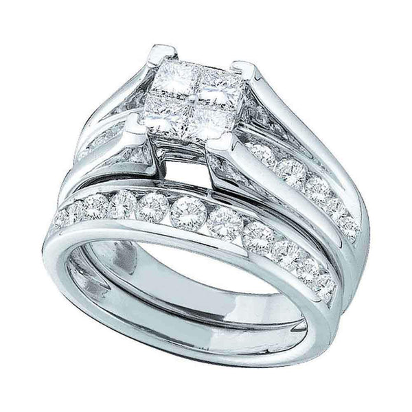 14kt White Gold Women's Princess Diamond Bridal Wedding Engagement Ring Band Set 2.00 Cttw - FREE Shipping (US/CAN)-Gold & Diamond Wedding Ring Sets-6-JadeMoghul Inc.