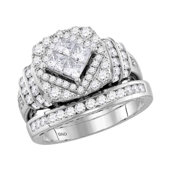 14kt White Gold Women's Princess Diamond Bridal Wedding Engagement Ring Band Set 2.00 Cttw - FREE Shipping (US/CAN)-Gold & Diamond Wedding Ring Sets-7.5-JadeMoghul Inc.