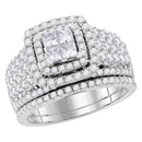 14kt White Gold Womens Princess Diamond Bridal Wedding Engagement Ring Band Set 2.00 Cttw-Gold & Diamond Wedding Ring Sets-JadeMoghul Inc.