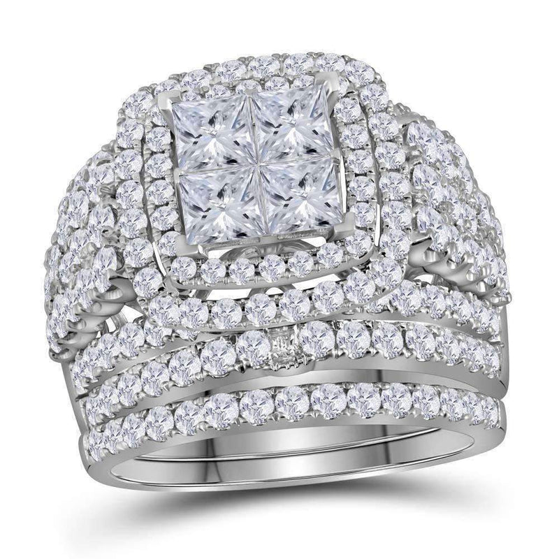 14kt White Gold Womens Princess Diamond Bridal Wedding Engagement Ring Band Set 3-3-4 Cttw-Gold & Diamond Wedding Ring Sets-JadeMoghul Inc.