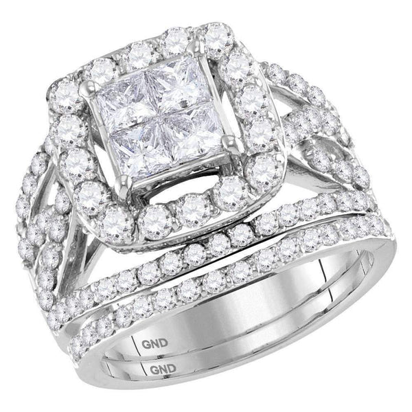 14kt White Gold Women's Princess Diamond Bridal Wedding Engagement Ring Band Set 3.00 Cttw - FREE Shipping (US/CAN)-Wedding Jewelry-5-JadeMoghul Inc.