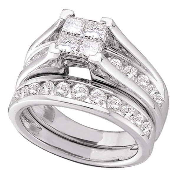 14kt White Gold Women's Princess Diamond Bridal Wedding Engagement Ring Band Set 3.00 Cttw - FREE Shipping (US/CAN)-Wedding Jewelry-5-JadeMoghul Inc.