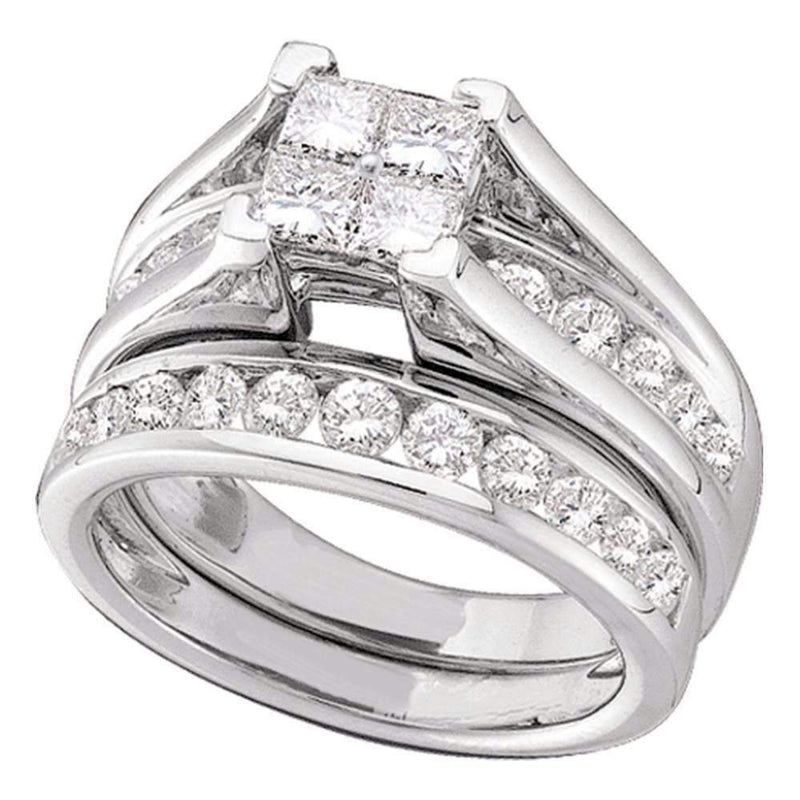 14kt White Gold Women's Princess Diamond Bridal Wedding Engagement Ring Band Set 3.00 Cttw - FREE Shipping (US/CAN)-Wedding Jewelry-5-JadeMoghul Inc.