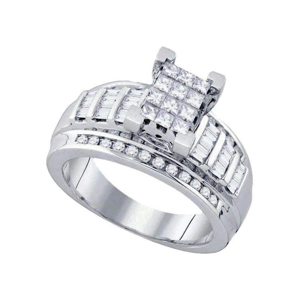 14kt White Gold Women's Princess Diamond Cindy's Dream Cluster Bridal Wedding Engagement Ring 7-8 Cttw - FREE Shipping (US/CAN)-Gold & Diamond Engagement & Anniversary Rings-JadeMoghul Inc.