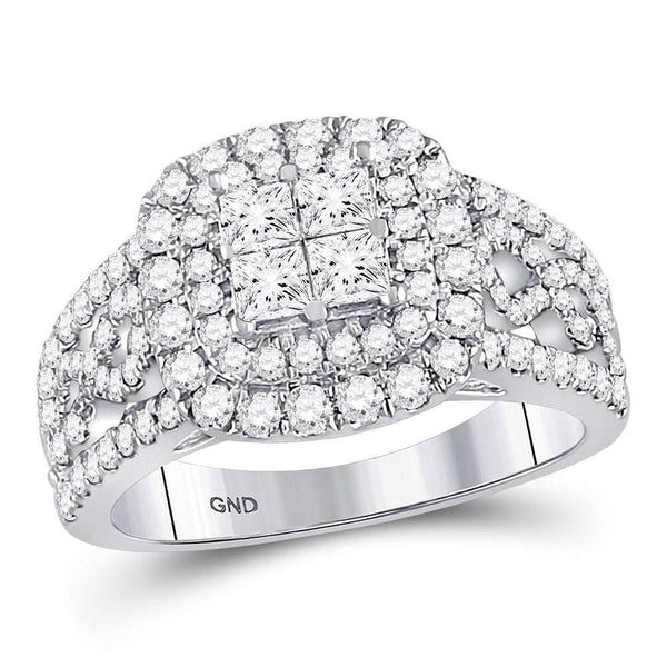 14kt White Gold Women's Princess Diamond Cluster Bridal or Engagement Ring 1-1/2 Cttw-Gold & Diamond Wedding Jewelry-JadeMoghul Inc.