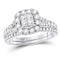 14kt White Gold Women's Princess Diamond Cluster Bridal or Engagement Ring Band Set 1.00 Cttw-Gold & Diamond Wedding Jewelry-JadeMoghul Inc.