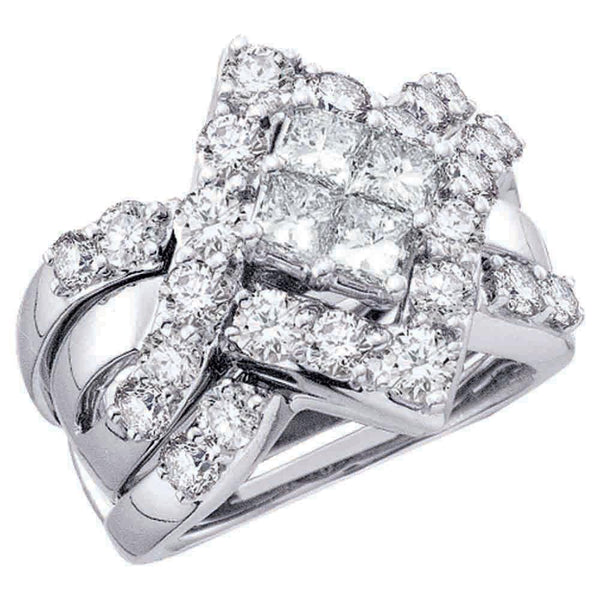 14kt White Gold Women's Princess Diamond Cluster Bridal or Engagement Ring Band Set 2.00 Cttw-Gold & Diamond Wedding Jewelry-JadeMoghul Inc.