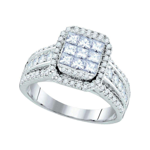 14kt White Gold Women's Princess Diamond Cluster Bridal Wedding Engagement Ring 1-1/2 Cttw - FREE Shipping (US/CAN)-Gold & Diamond Engagement & Anniversary Rings-5.5-JadeMoghul Inc.