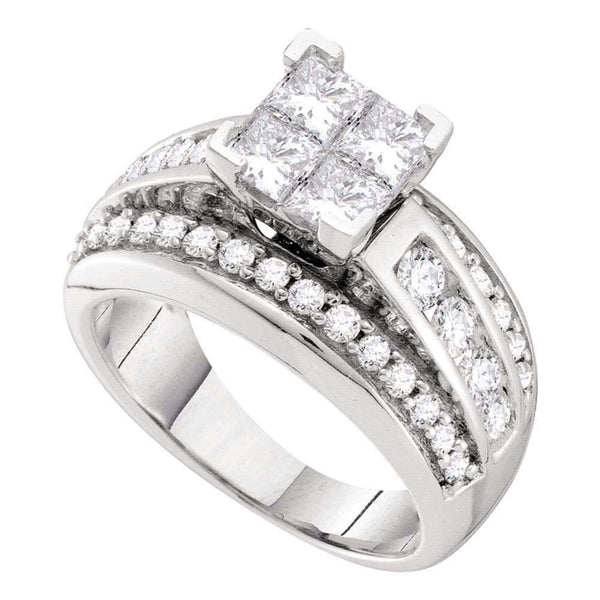 14kt White Gold Women's Princess Diamond Cluster Bridal Wedding Engagement Ring 1-1/2 Cttw - FREE Shipping (US/CAN)-Gold & Diamond Engagement & Anniversary Rings-5-JadeMoghul Inc.