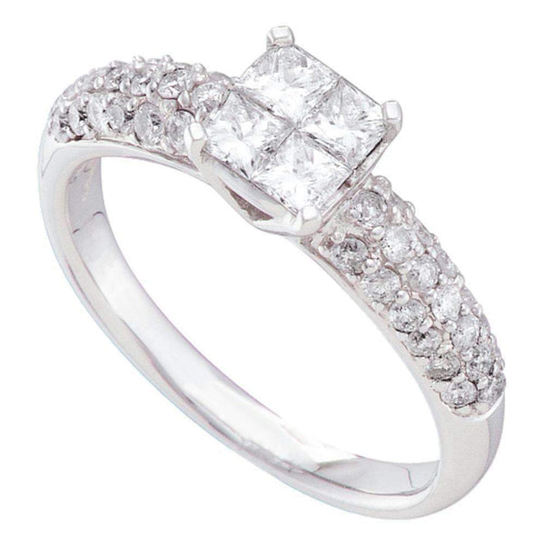 14kt White Gold Women's Princess Diamond Cluster Bridal Wedding Engagement Ring 1.00 Cttw - FREE Shipping (US/CAN)-Wedding Jewelry-5-JadeMoghul Inc.