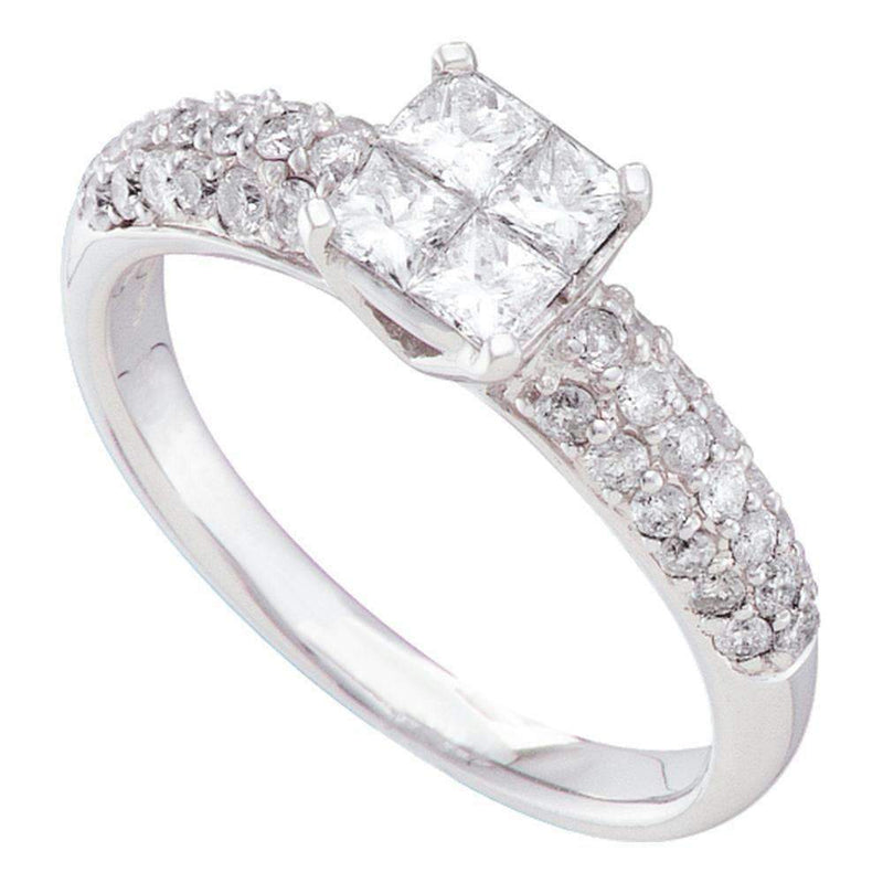 14kt White Gold Women's Princess Diamond Cluster Bridal Wedding Engagement Ring 1.00 Cttw - FREE Shipping (US/CAN)-Wedding Jewelry-5-JadeMoghul Inc.