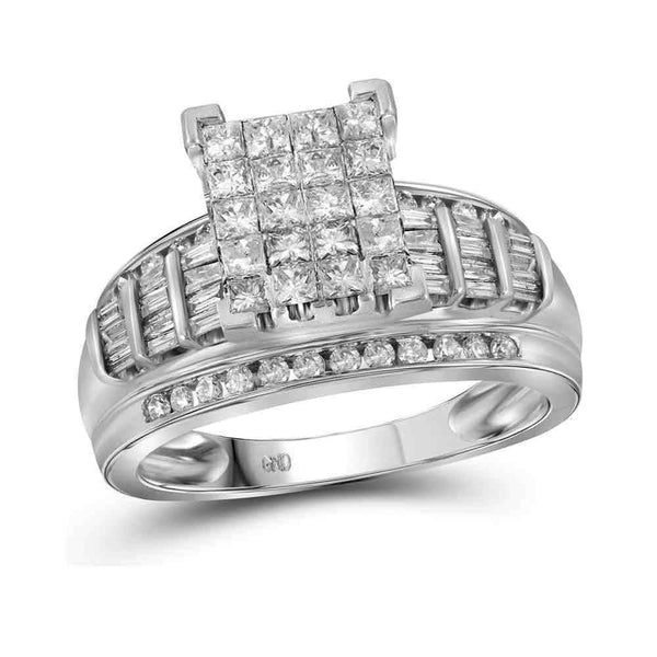14kt White Gold Women's Princess Diamond Cluster Bridal Wedding Engagement Ring 2.00 Cttw - FREE Shipping (US/CAN) - Size 8-Gold & Diamond Engagement & Anniversary Rings-JadeMoghul Inc.