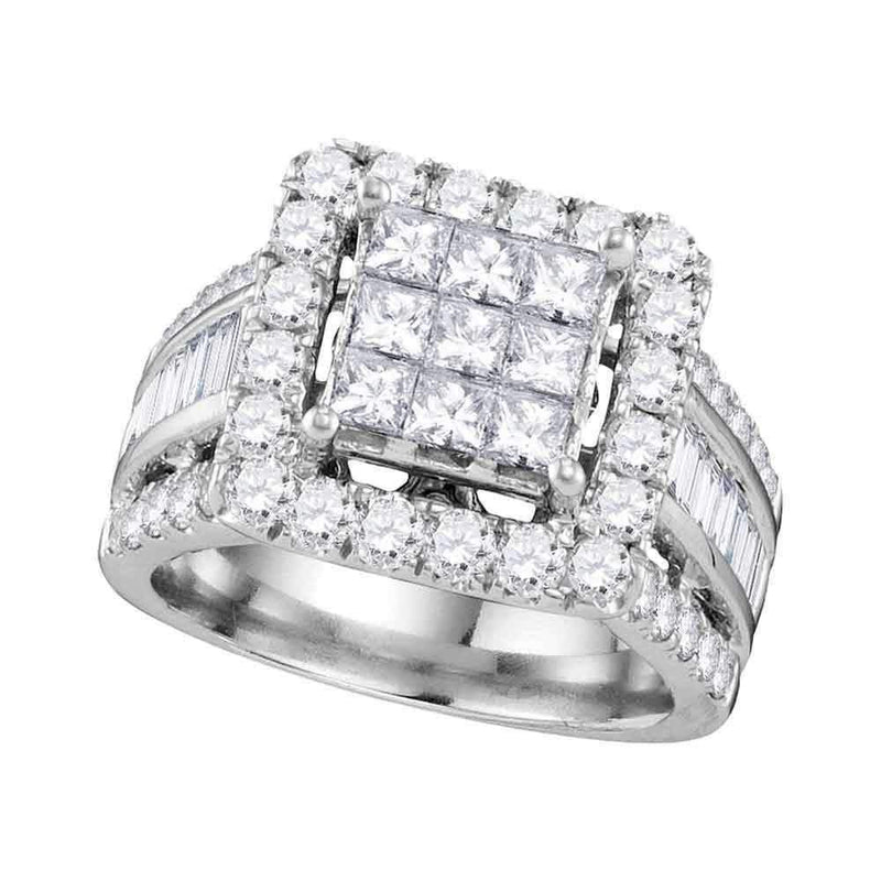 14kt White Gold Women's Princess Diamond Cluster Bridal Wedding Engagement Ring 3.00 Cttw - FREE Shipping (US/CAN)-Gold & Diamond Engagement & Anniversary Rings-6-JadeMoghul Inc.