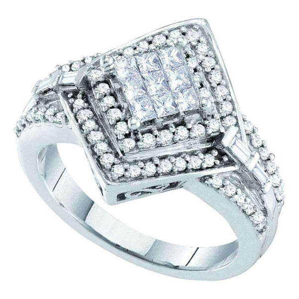 14kt White Gold Women's Princess Diamond Cluster Bridal Wedding Engagement Ring 3/4 Cttw - FREE Shipping (US/CAN)-Gold & Diamond Engagement & Anniversary Rings-5.5-JadeMoghul Inc.