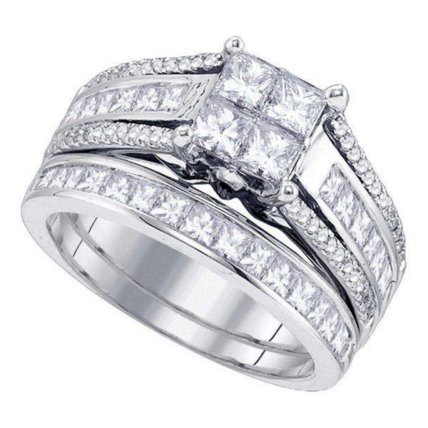 14kt White Gold Women's Princess Diamond Cluster Bridal Wedding Engagement Ring Band Set 1-7/8 Cttw - FREE Shipping (US/CAN)-Wedding Jewelry-5-JadeMoghul Inc.