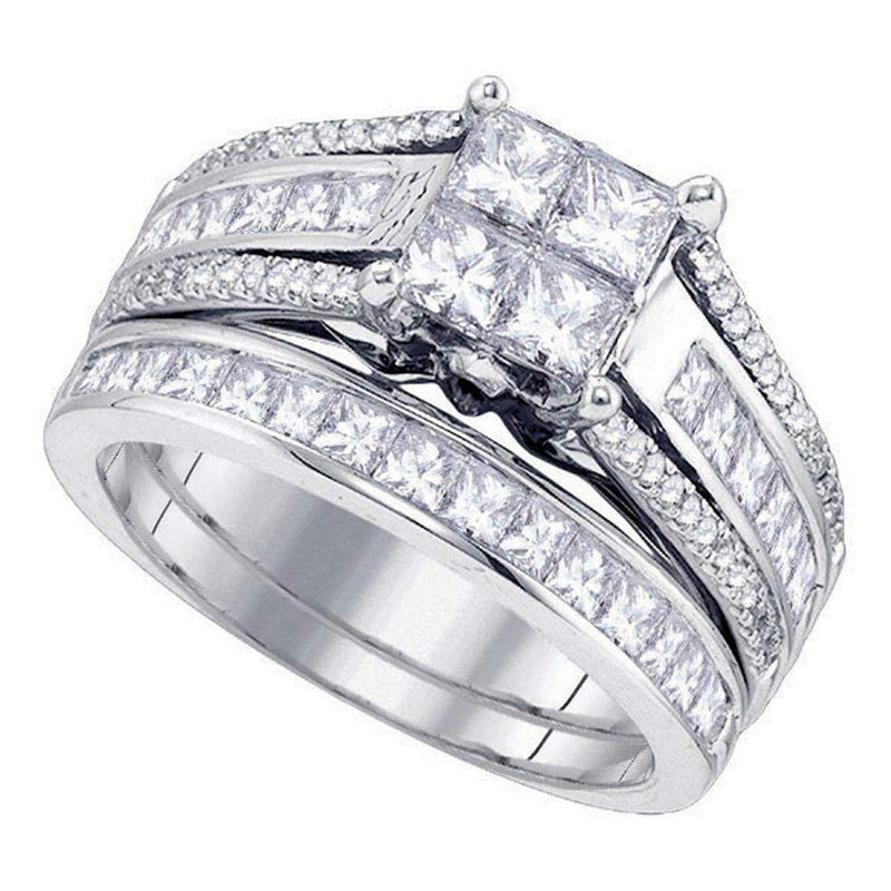 14kt White Gold Women's Princess Diamond Cluster Bridal Wedding Engagement Ring Band Set 1-7/8 Cttw - FREE Shipping (US/CAN)-Wedding Jewelry-5-JadeMoghul Inc.