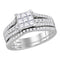 14kt White Gold Women's Princess Diamond Cluster Bridal Wedding Engagement Ring Band Set 1.00 Cttw - FREE Shipping (US/CAN)-Gold & Diamond Wedding Ring Sets-JadeMoghul Inc.