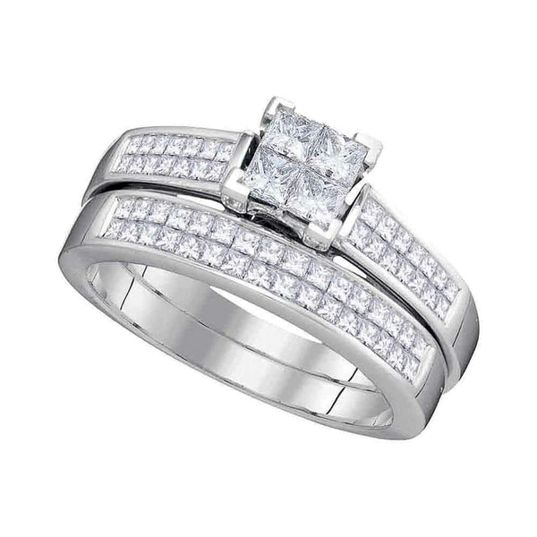 14kt White Gold Women's Princess Diamond Cluster Bridal Wedding Engagement Ring Band Set 1.00 Cttw - FREE Shipping (US/CAN)-Wedding Jewelry-5-JadeMoghul Inc.
