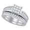 14kt White Gold Womens Princess Diamond Cluster Bridal Wedding Engagement Ring Band Set 1.00 Cttw-Gold & Diamond Wedding Ring Sets-JadeMoghul Inc.