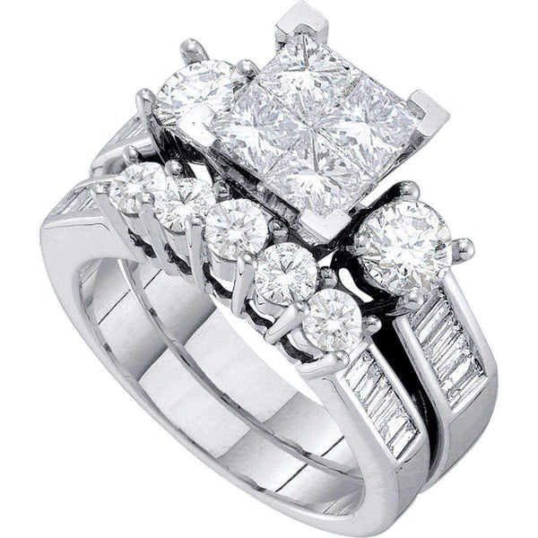 14kt White Gold Women's Princess Diamond Cluster Bridal Wedding Engagement Ring Band Set 2.00 Cttw - FREE Shipping (US/CAN)-Wedding Jewelry-5-JadeMoghul Inc.