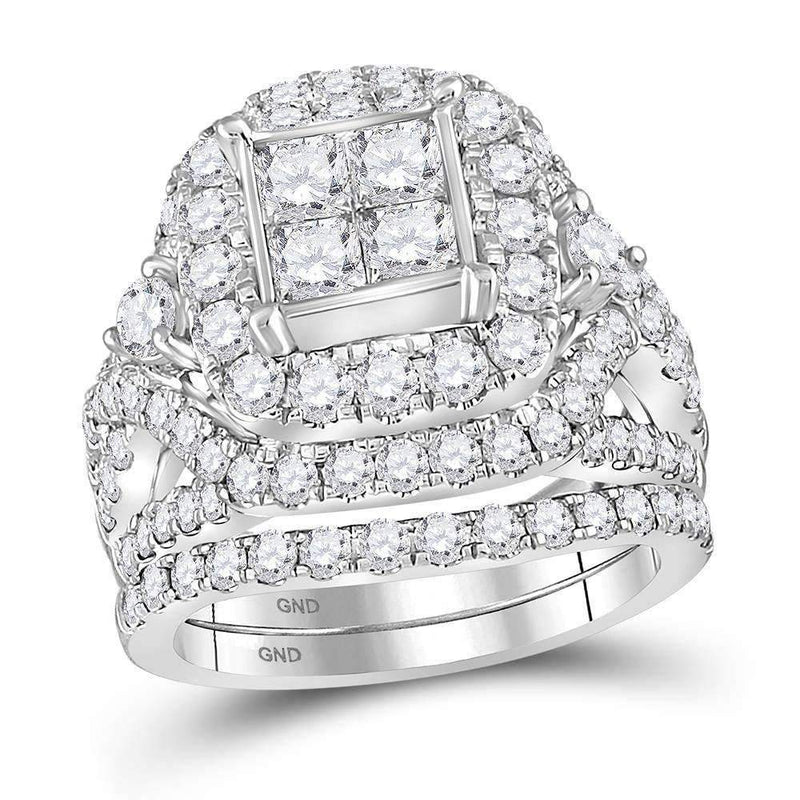 14kt White Gold Women's Princess Diamond Cluster Bridal Wedding Engagement Ring Band Set 3-1/3 Cttw - FREE Shipping (US/CAN)-Gold & Diamond Wedding Ring Sets-6-JadeMoghul Inc.