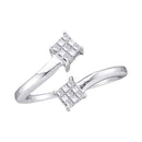 14kt White Gold Women's Princess Diamond Cluster Bypass Bisected Ring 1/5 Cttw - FREE Shipping (US/CAN)-Rings And Bands-9-JadeMoghul Inc.