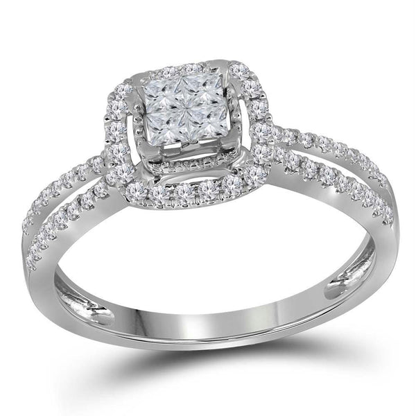 14kt White Gold Women's Princess Diamond Cluster Fashion Ring-Rings And Bands-JadeMoghul Inc.
