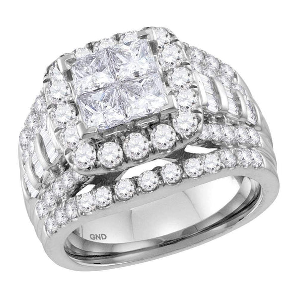 14kt White Gold Women's Princess Diamond Cluster Halo Bridal Wedding Engagement Ring 3.00 Cttw - FREE Shipping (US/CAN)-Wedding Jewelry-5-JadeMoghul Inc.