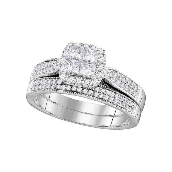 14kt White Gold Women's Princess Diamond Cluster Halo Bridal Wedding Engagement Ring Band Set 3/4 Cttw - FREE Shipping (US/CAN)-Wedding Jewelry-5-JadeMoghul Inc.