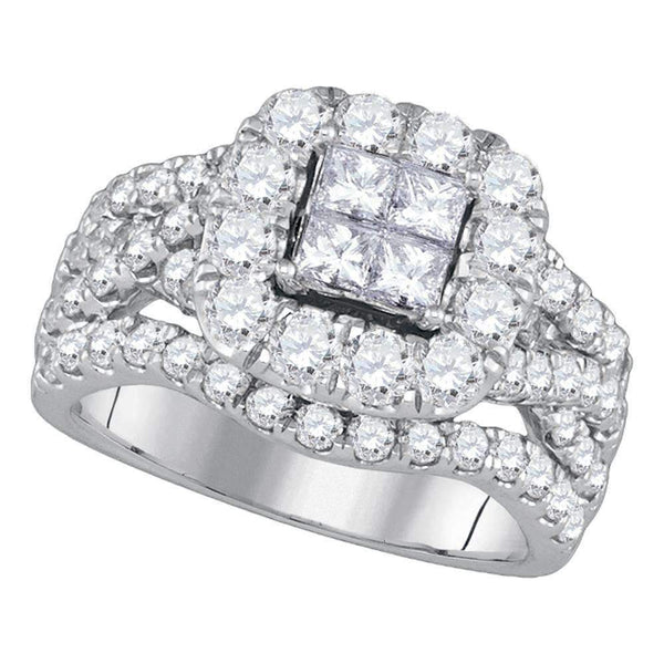 14kt White Gold Women's Princess Diamond Cluster Halo Twist Bridal Wedding Engagement Ring 2-1-2 Cttw - FREE Shipping (USA/CAN)-Gold & Diamond Engagement & Anniversary Rings-JadeMoghul Inc.
