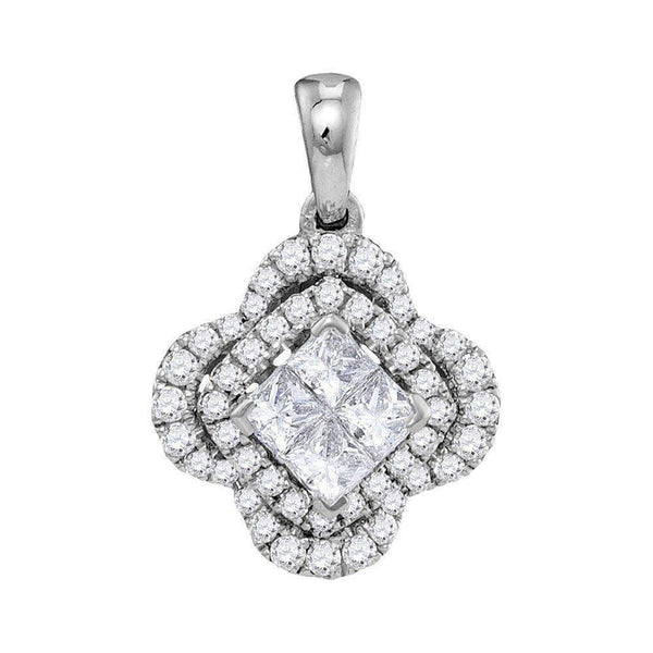 14kt White Gold Women's Princess Diamond Cluster Pendant 3-4 Cttw - FREE Shipping (US/CAN)-Gold & Diamond Pendants & Necklaces-JadeMoghul Inc.