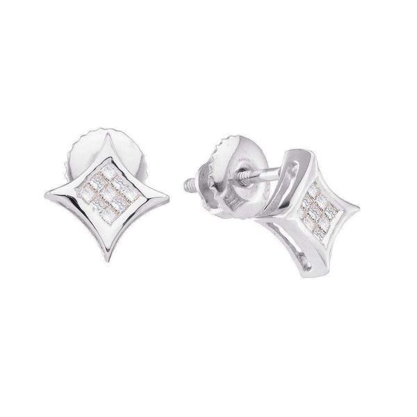 14kt White Gold Women's Princess Diamond Cluster Square Kite Earrings 1-6 Cttw - FREE Shipping (USA/CAN)-Gold & Diamond Earrings-JadeMoghul Inc.