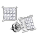 14kt White Gold Women's Princess Diamond Cluster Stud Earrings 1.00 Cttw - FREE Shipping (US/CAN)-Gold & Diamond Earrings-JadeMoghul Inc.