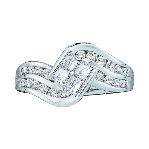 14kt White Gold Women's Princess Diamond Contoured Cluster Ring 1.00 Cttw - FREE Shipping (US/CAN)-Gold & Diamond Fashion Rings-5-JadeMoghul Inc.