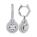 14kt White Gold Women's Princess Diamond Double Circle Frame Dangle Earrings 1.00 Cttw - FREE Shipping (USA/CAN)-Gold & Diamond Earrings-JadeMoghul Inc.