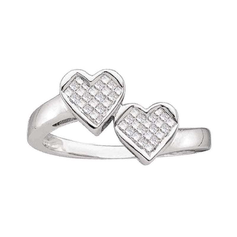 14kt White Gold Women's Princess Diamond Double Heart Love Ring 1/4 Cttw - FREE Shipping (US/CAN)-Gold & Diamond Heart Rings-5-JadeMoghul Inc.