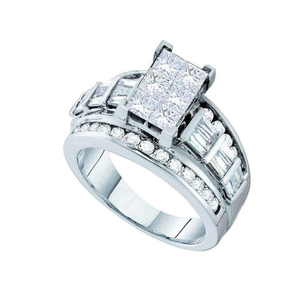 14kt White Gold Women's Princess Diamond Elevated Cluster Bridal Wedding Engagement Ring 3.00 Cttw - FREE Shipping (US/CAN)-Gold & Diamond Engagement & Anniversary Rings-7-JadeMoghul Inc.