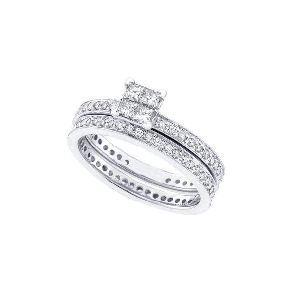 14kt White Gold Women's Princess Diamond Eternity Bridal Wedding Engagement Ring Band Set 1 Cttw - FREE Shipping (US/CAN)-Gold & Diamond Wedding Ring Sets-JadeMoghul Inc.