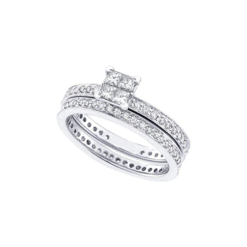 14kt White Gold Women's Princess Diamond Eternity Bridal Wedding Engagement Ring Band Set 1 Cttw - FREE Shipping (US/CAN)-Gold & Diamond Wedding Ring Sets-JadeMoghul Inc.